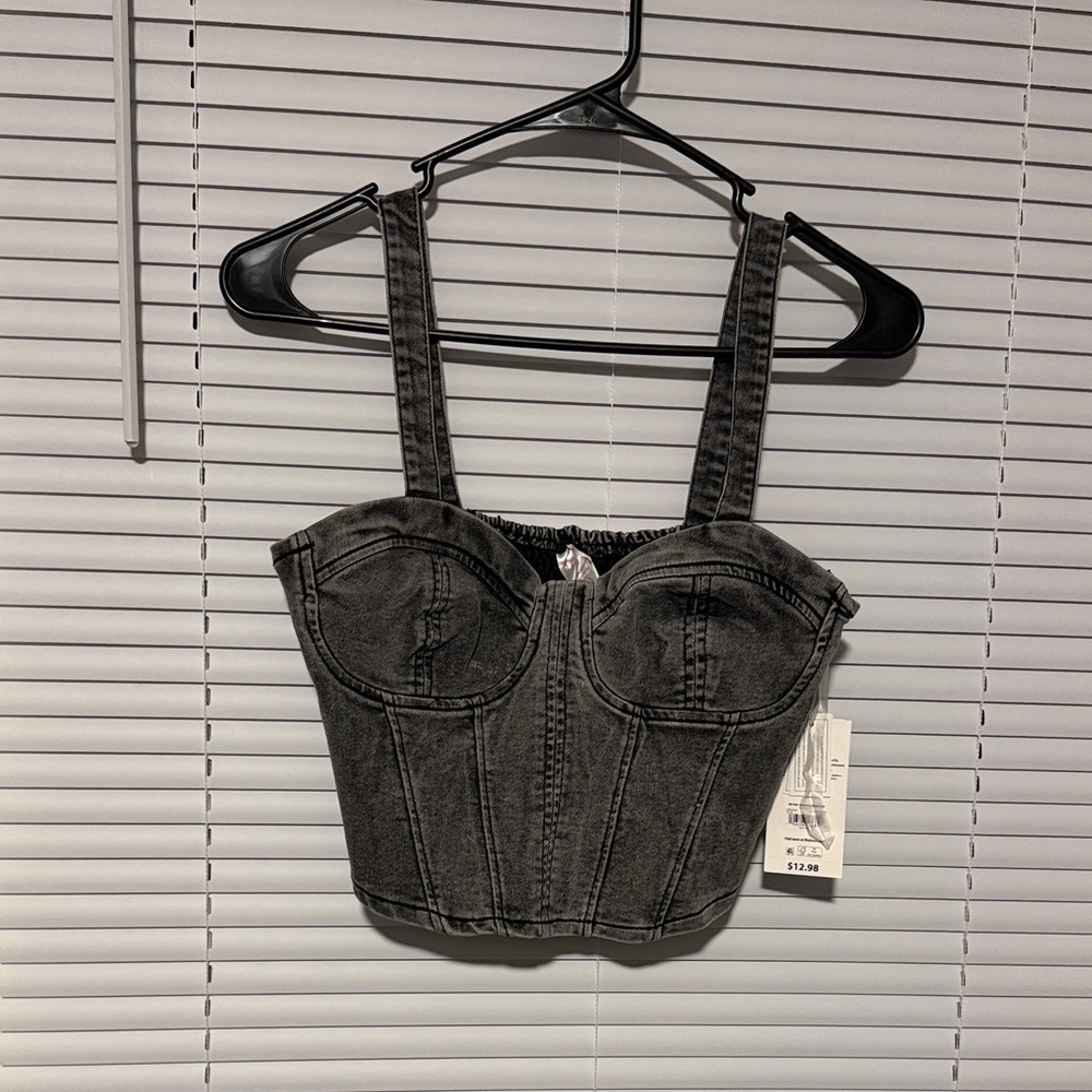 Black Denim Bustier Top - Picture 1 of 3